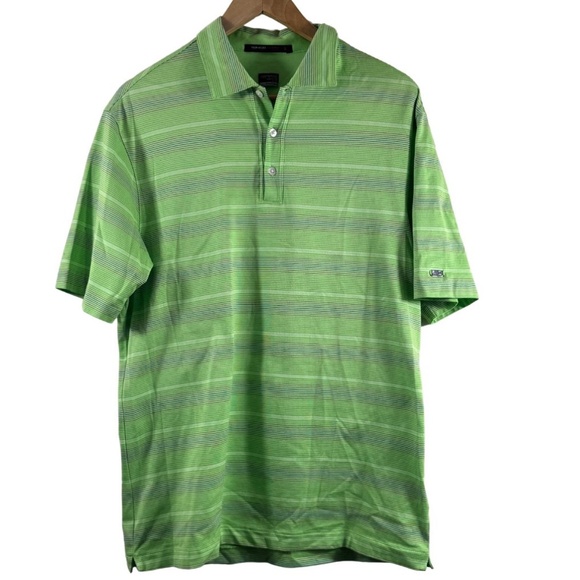 Vintage Nike Tiger Woods Collection Green Striped Golf Polo Shirt – Size M - Picture 1 of 9